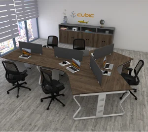 5 seater workstation desk butterfly series dark monument oak color with background