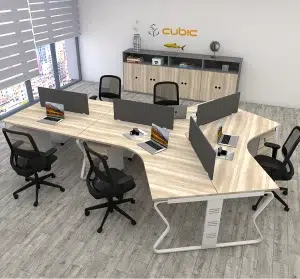 5 seater workstation desk butterfly series monument oak color with background