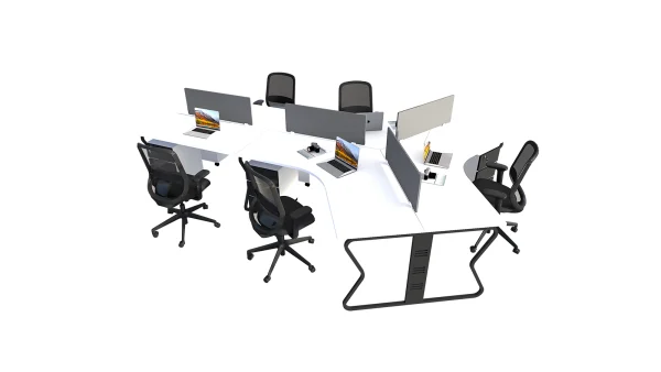 5 seater workstation desk butterfly series white and black color