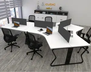 5 seater workstation desk butterfly series white and black color with background