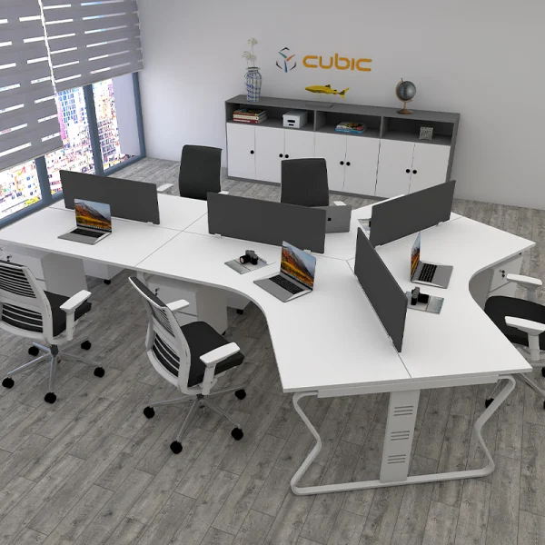 5 seater workstation desk butterfly series white color with background