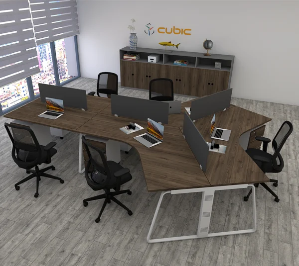 5 seater workstation desk linear series dark monument oak color with background