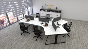5 seater workstation desk linear series white and black color with background