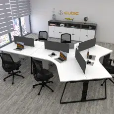 5 seater workstation desk linear series white and black color with background