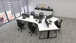 5 seater workstation desk linear series white and black color with background