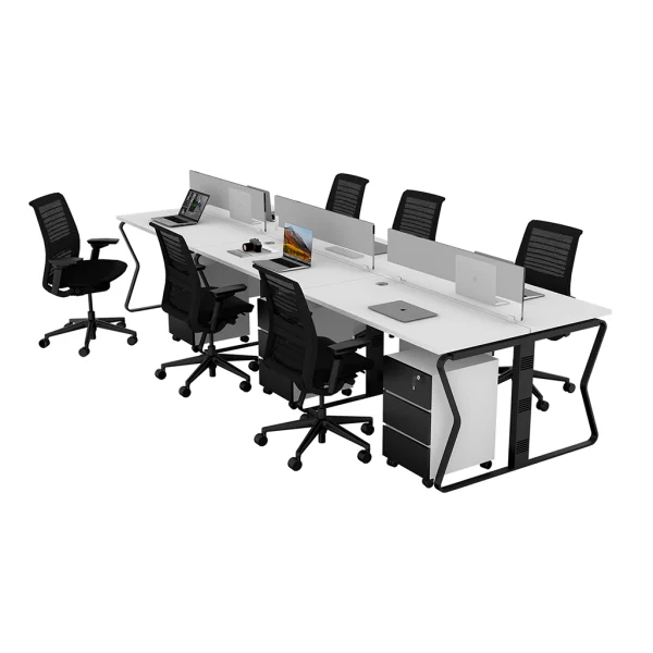 6 seater workstation desk butterfly series white and black color