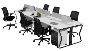 6 seater workstation desk butterfly series white and black color