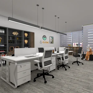 6 seater workstation desk butterfly series white color with background