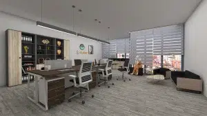 6 seater workstation desk linear series dark monument color with background