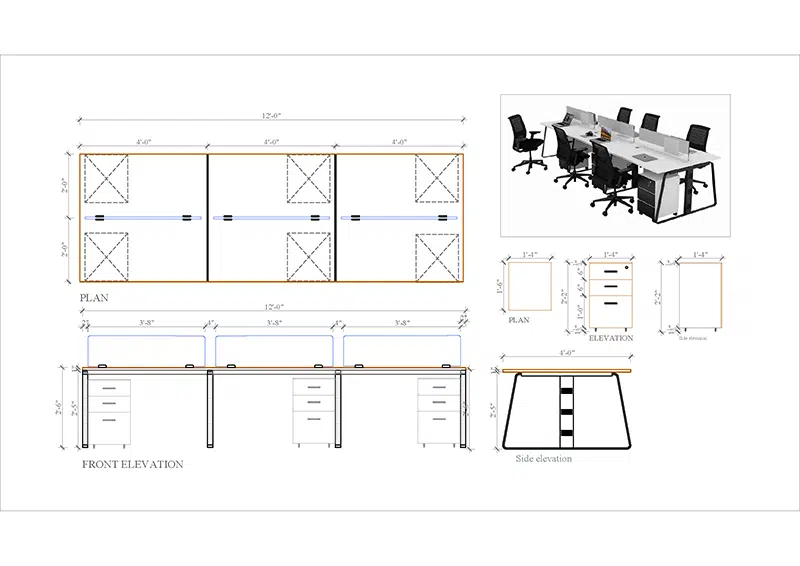 6 seater workstation desk linear series dimension