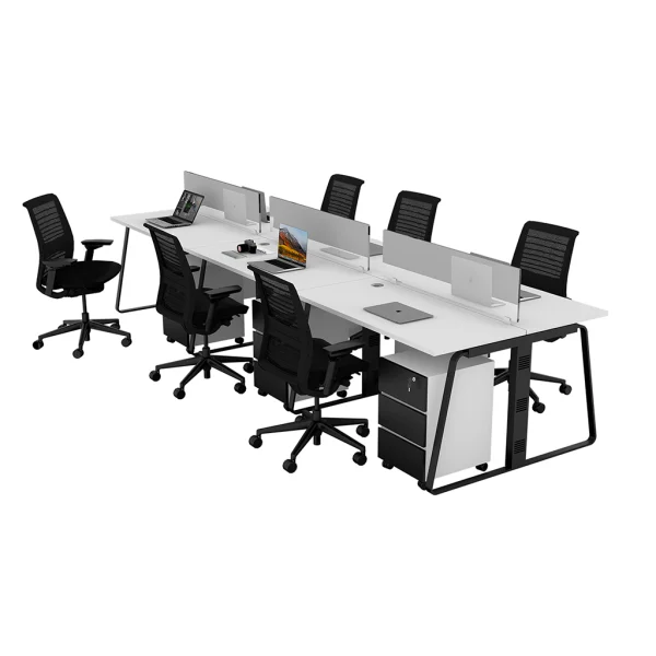 6 seater workstation desk linear series white and black color