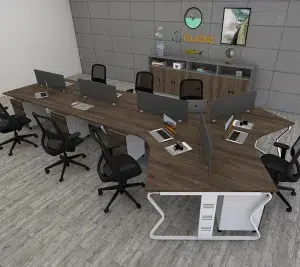 7 seater workstation desk butterfly series dark monument oak color with background