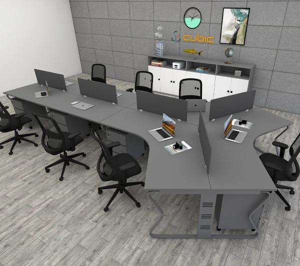 7 seater workstation desk butterfly series graphite color with background