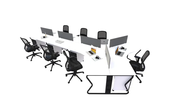 7 seater workstation desk butterfly series white and black color