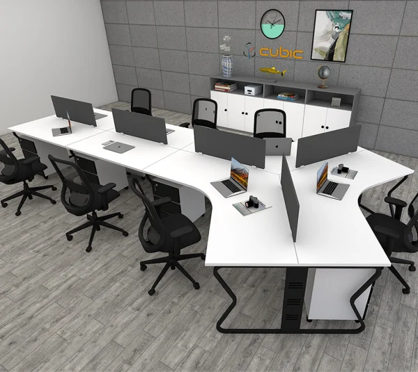 7 seater workstation desk butterfly series white and black color with background