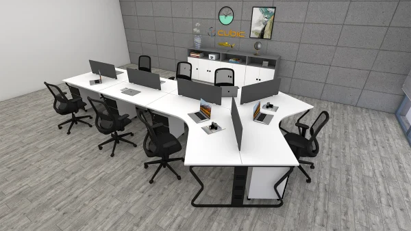 7 seater workstation desk butterfly series white and black color with background