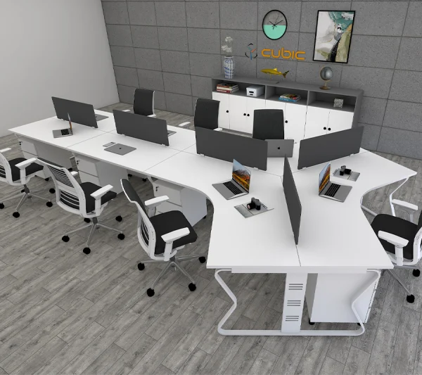 7 seater workstation desk butterfly series white color with background