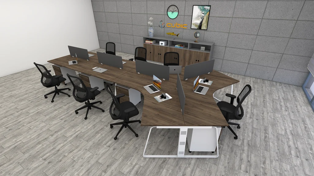 7 seater workstation desk linear series dark monument color