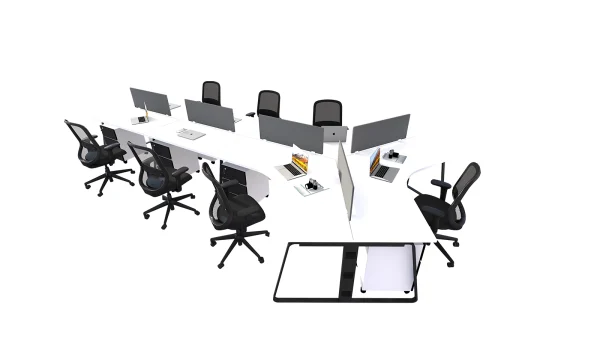 7 seater workstation desk linear series white and black color