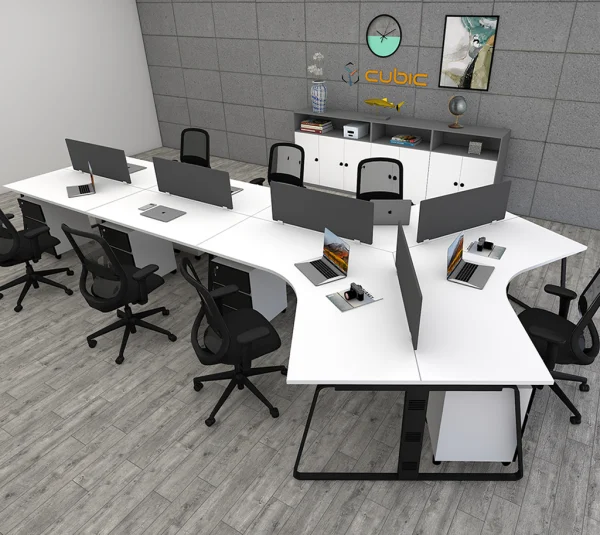 7 seater workstation desk linear series white and black color with background