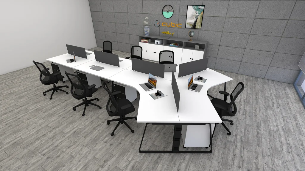 7 seater workstation desk linear series white and black color