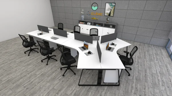 7 seater workstation desk linear series white and black color with background