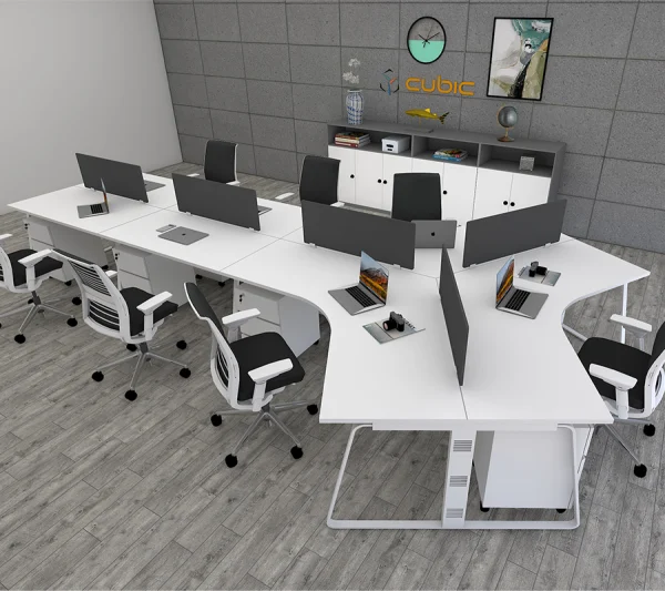 7 seater workstation desk linear series white color with background