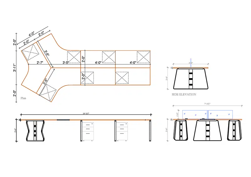 7 seater workstation desk liniear series dimension