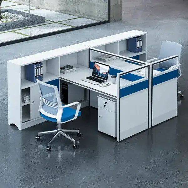 2 seater face to face workstation desk cubicle with file cabinet