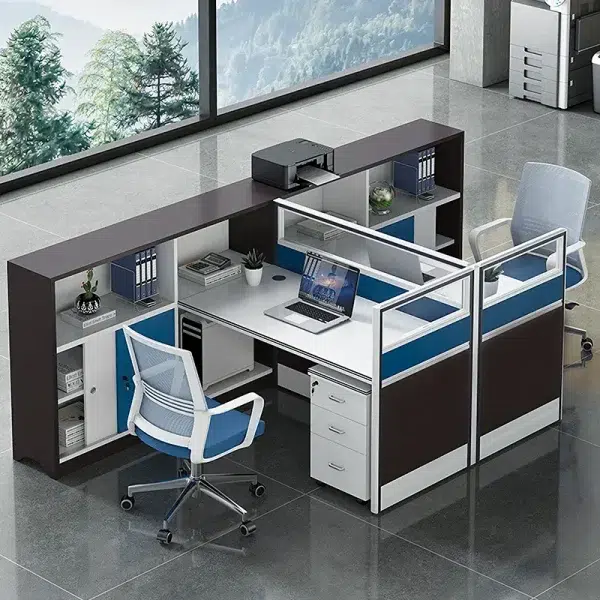 2 seater face to face workstation desk cubicle with file cabinet