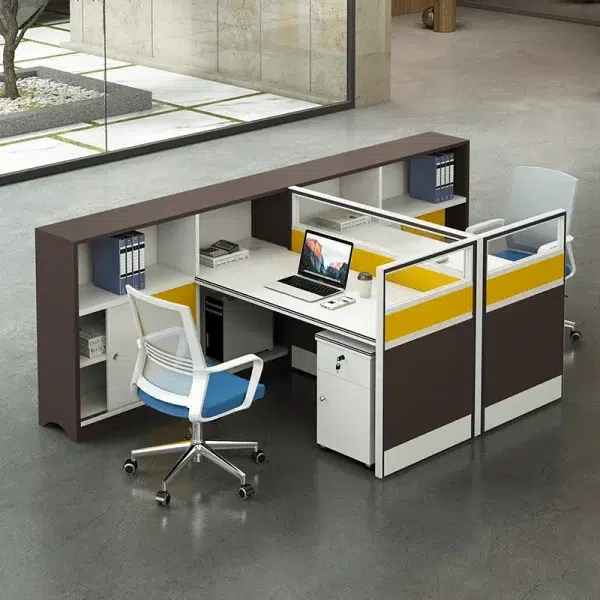 2 seater face to face workstation desk cubiclewith file cabinet