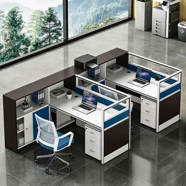 2 seater workstation desk cubicle with file cabinet