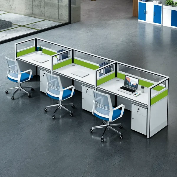 3 seater workstation desk cubicle with file cabinet