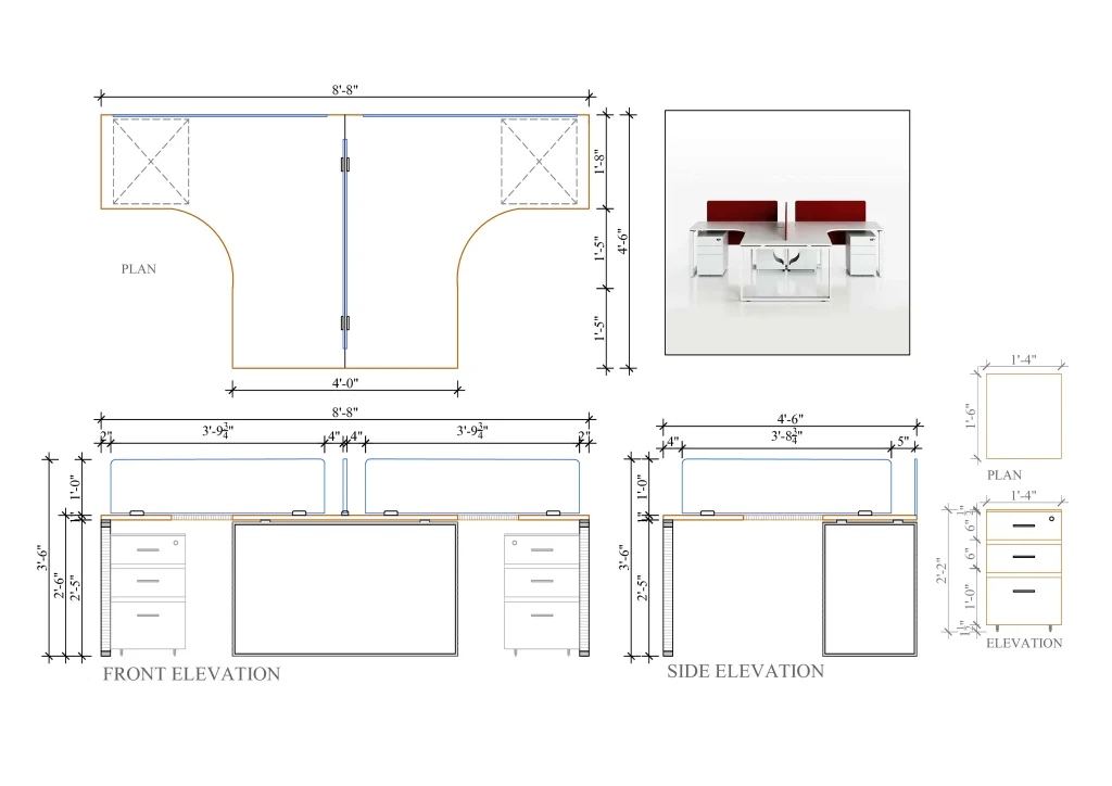 2 Seater Workstation Desk White and red combination dimensions