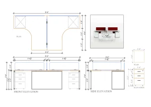 2 Seater Workstation Desk White and red combination dimensions