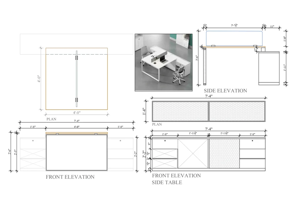 2 Seater Workstation Desk with cabinet dimensions