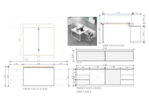 2 Seater Workstation Desk with cabinet dimensions