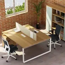 2 Seater Workstation desk beech color with white frame