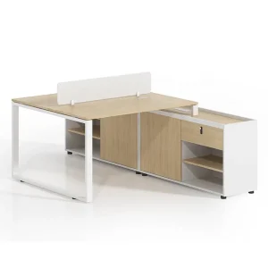 2 Seater Workstation desk with file cabinet monument and white color