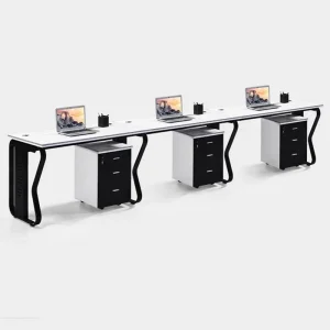 3 Seater Inline Workstation Desk White and Black Combination