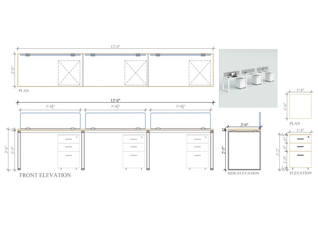 3 Seater Workstation Desk Single face dimensions