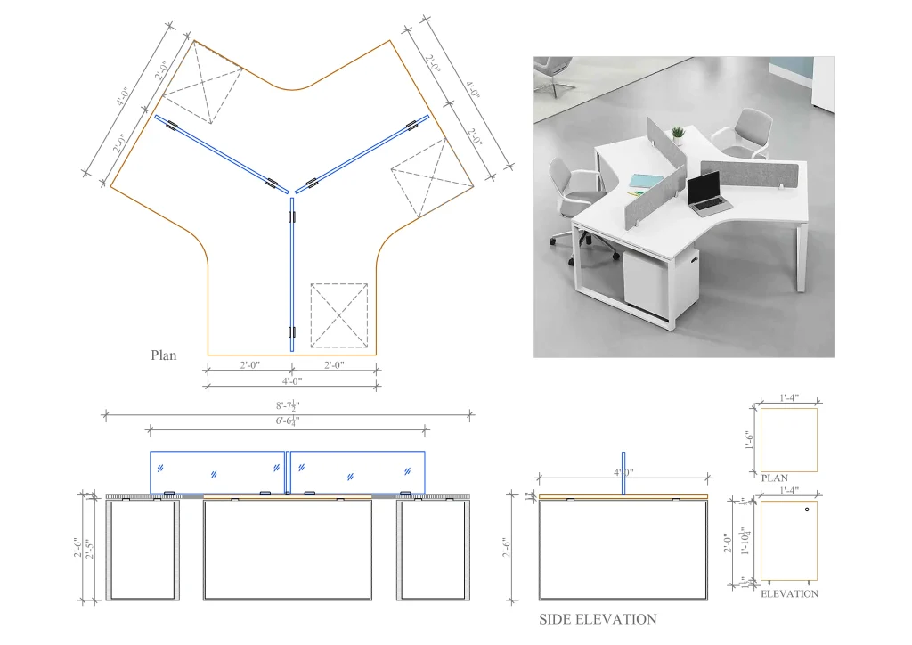 3 Seater Workstation Desk Y shaped dimensions