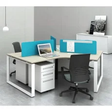 3 Seater Workstation desk triangle series albino color with white frame