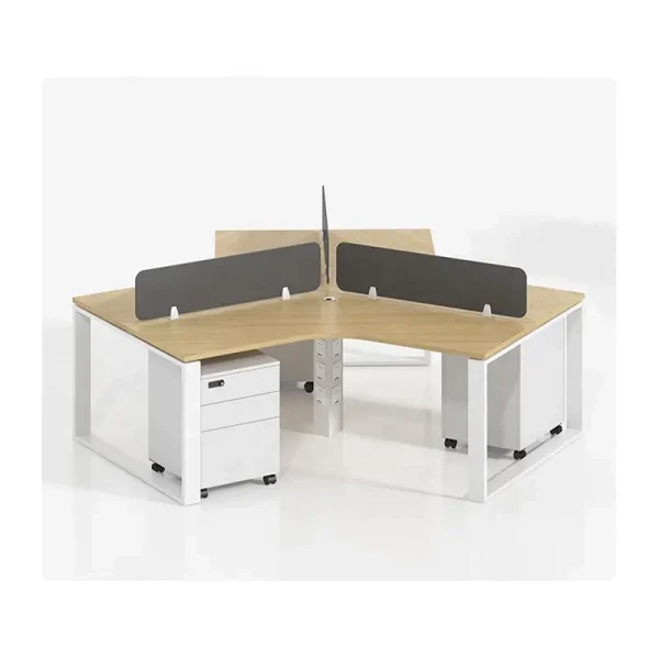 3 Seater Workstation desk triangle series oak color with white frame