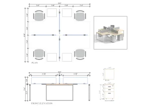 4 Seater Workstation Desk curve dimensions