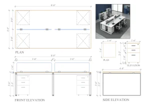 4 Seater Workstation Desk face to face dimensions