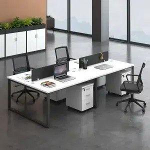 4 Seater Workstation desk white color with grey frame