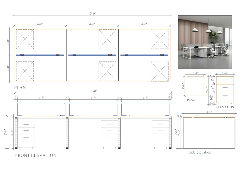 6 Seater Workstation Desk dimensions