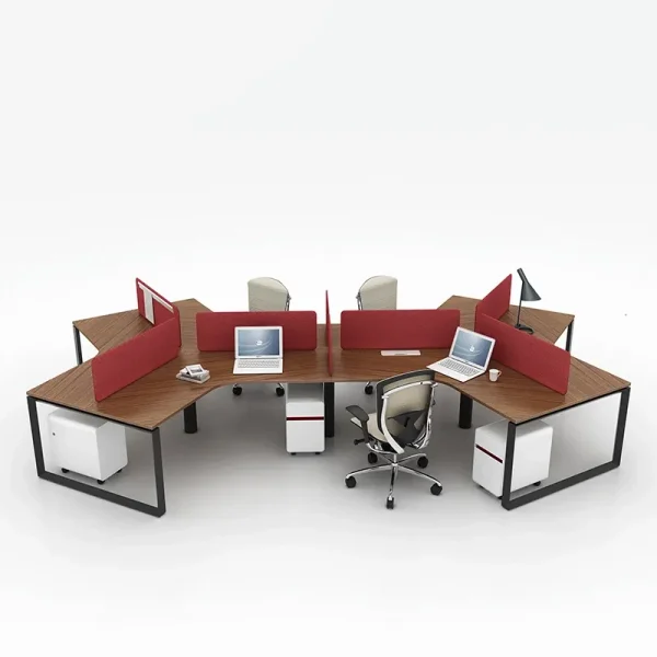 6 Seater Workstation desk y shaped burmateak and grey combination