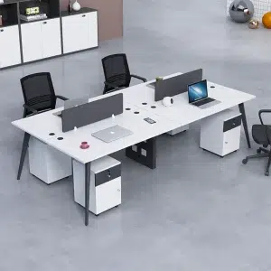 4 seater wokrstation desk single leg white and grey color